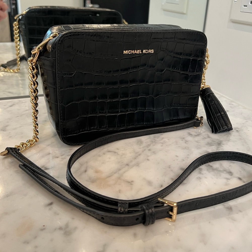 Michael Kors croc effect embossed leather cross body purse